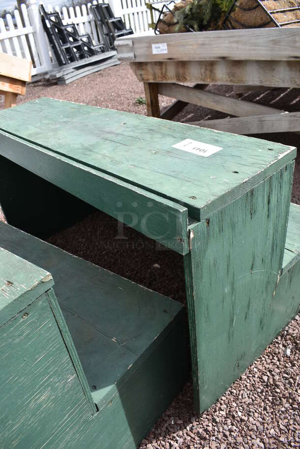 2 Green Wooden 2 Tier Stands. 42x24x23. 2 Times Your Bid! (greenhouse patio) - Image 4 of 4