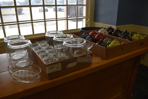ALL ONE MONEY! Lot of Various Glass Jars and Ceramic Tea Pots. Includes 9.5x6x6.5. (blue retail store) - Image 2 of 5
