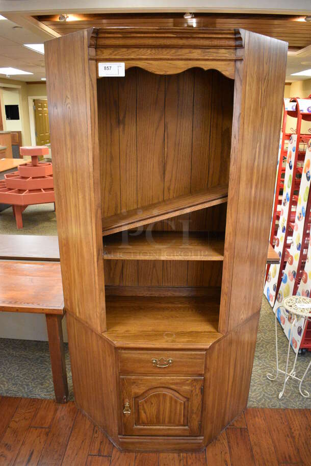 Wooden Cabinet w/ Drawer, Door and Shelves. 40x18x80. (gift shop) - Image 1 of 5