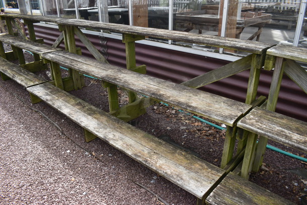 6 Wooden 3 Tier Benches. BUYER MUST REMOVE. 96x31x37. 6 Times Your Bid! (greenhouse patio) - Image 3 of 7