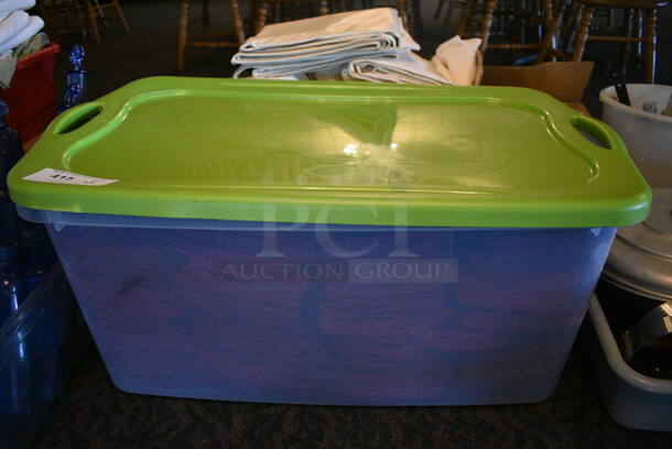 ALL ONE MONEY! Lot of Red Tablecloths in Clear Bin! 34x20x15. 54x54. (main dining room) - Image 5 of 5