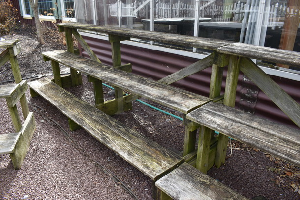 6 Wooden 3 Tier Benches. BUYER MUST REMOVE. 96x31x37. 6 Times Your Bid! (greenhouse patio) - Image 4 of 7