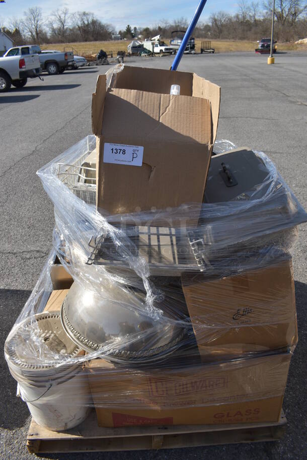 ALL ONE MONEY! Pallet Lot of Various Items Including Chafing Dish, White Baskets and Food Warmers. (warehouse) - Image 1 of 6