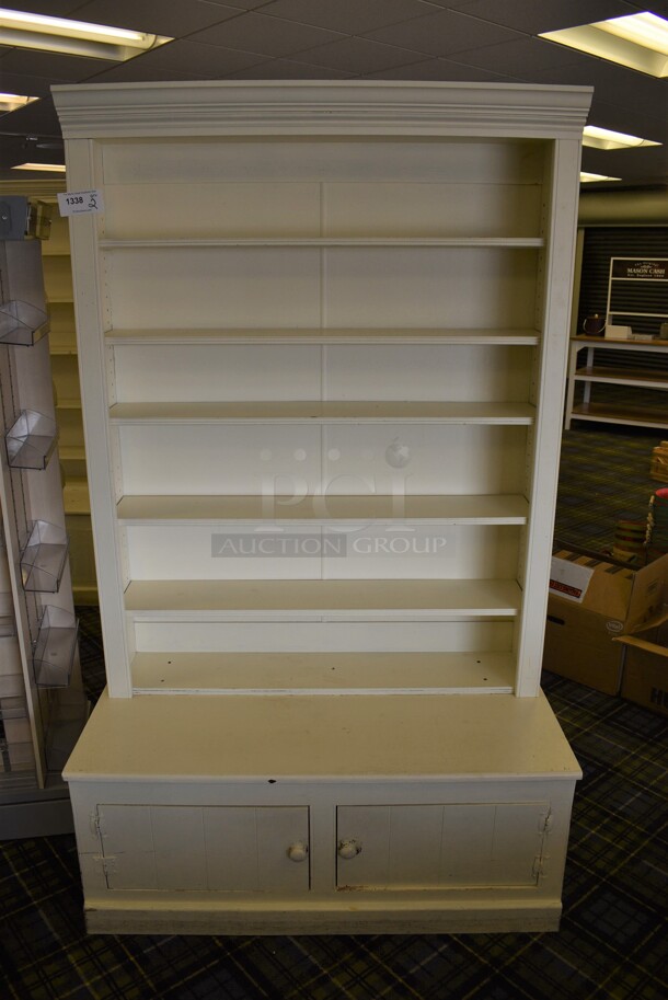 2 White Wooden Shelving Unit w/ 2 Doors. 47x23x78. 2 Times Your Bid! (blue retail store) - Image 1 of 5