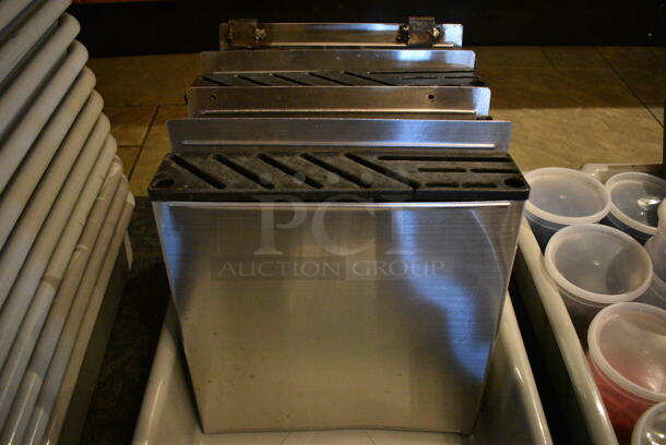 4 Metal Knife Holders in Gray Poly Bus Bin. 12x3x14. 4 Times Your Bid! (buffet)