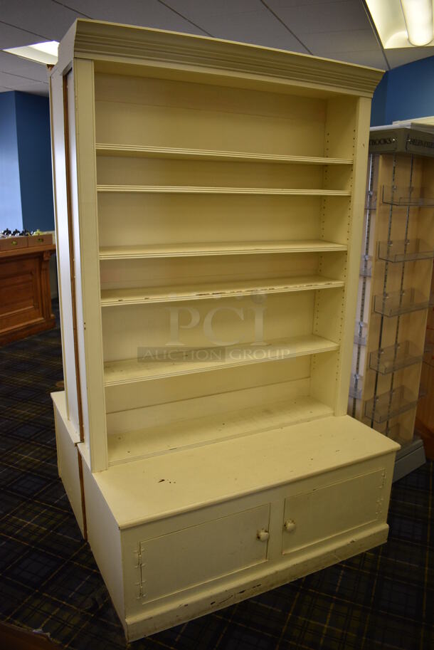 2 White Wooden Shelving Unit w/ 2 Doors. 47x23x78. 2 Times Your Bid! (blue retail store) - Image 4 of 5