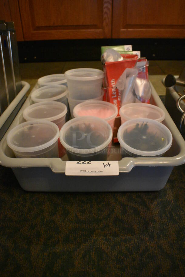 ALL ONE MONEY! Lot of Various Gloves and Food Stakes in Gray Poly Bus Bin! 15x22x5. (buffet) - Image 4 of 4
