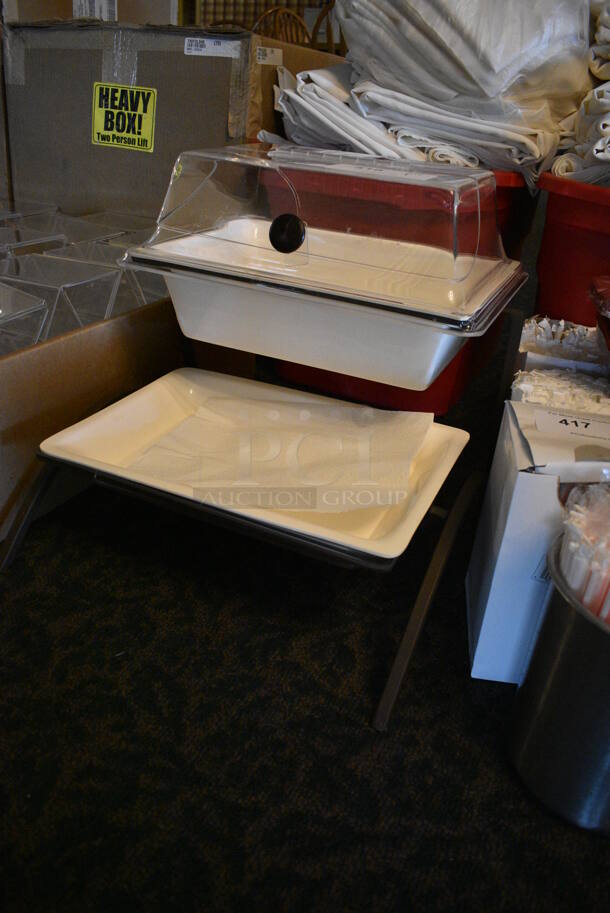 Metal 2 Tier Plate Stand w/ 2 Plates and 1 Dome Lid. 17.5x20x17. (main dining room) - Image 2 of 5