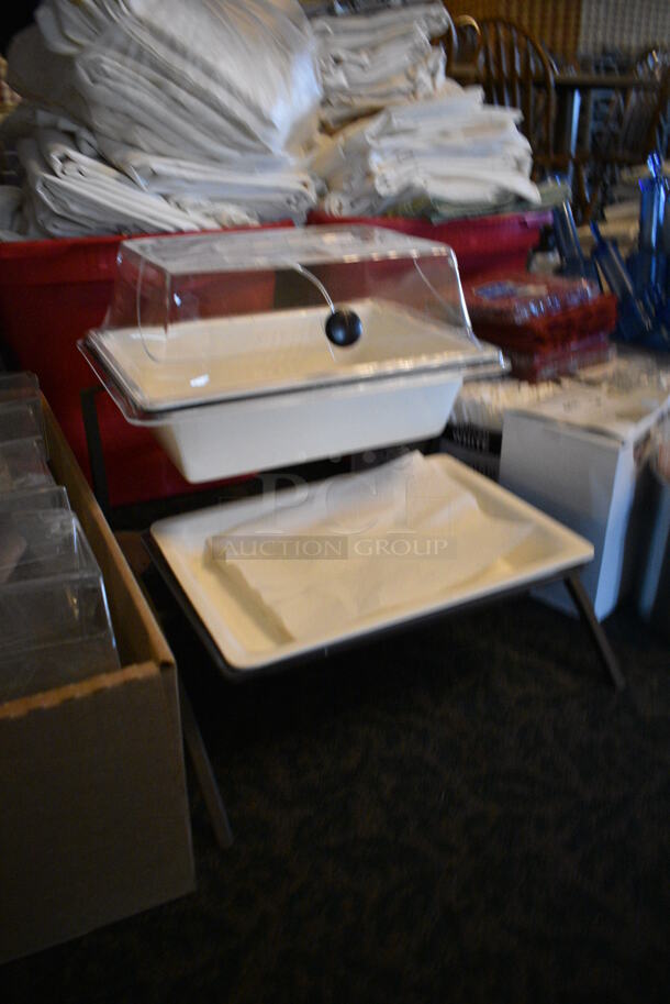 Metal 2 Tier Plate Stand w/ 2 Plates and 1 Dome Lid. 17.5x20x17. (main dining room) - Image 3 of 5