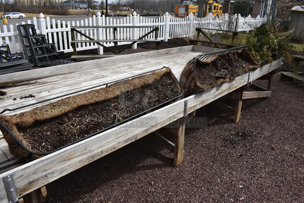 Wooden Stand w/ 6 Metal Planters. BUYER MUST REMOVE. 218x72x28.5. (greenhouse patio) - Image 4 of 5