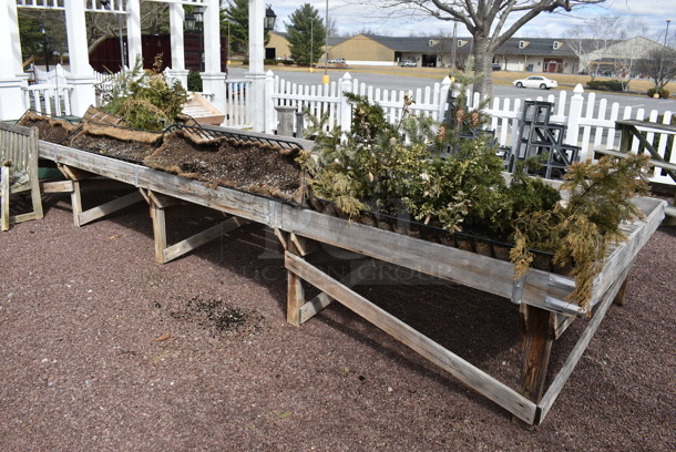 Wooden Stand w/ 6 Metal Planters. BUYER MUST REMOVE. 218x72x28.5. (greenhouse patio) - Image 5 of 5