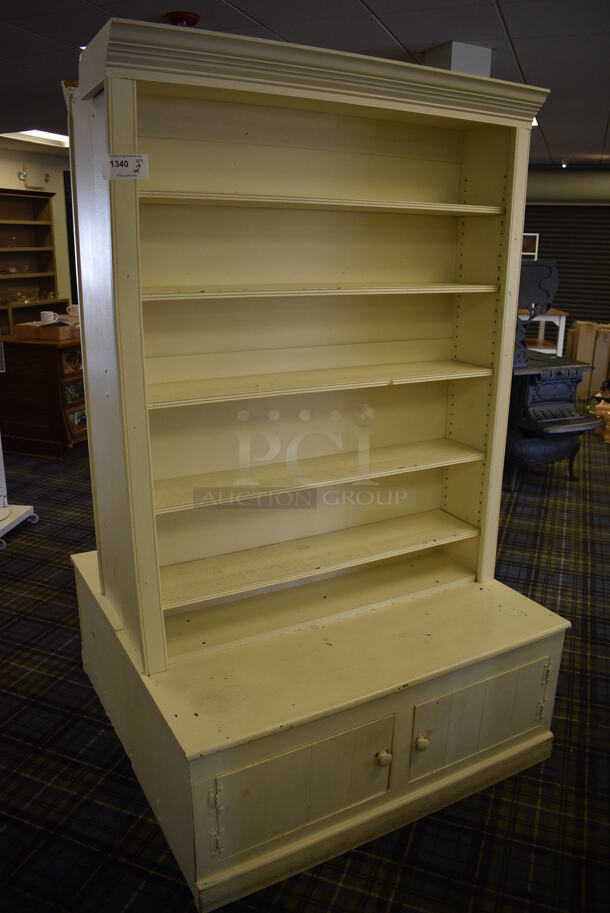 2 White Wooden Shelving Unit w/ 2 Doors. 47x23x78. 2 Times Your Bid! (blue retail store) - Image 1 of 4