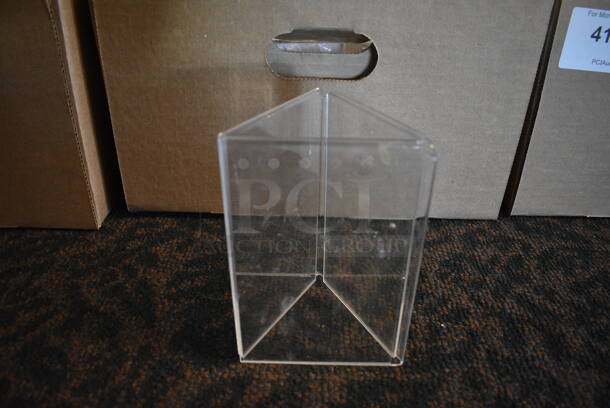 ALL ONE MONEY! Lot of 3 Boxes of Clear Poly Countertop Table Sign Holders! 4.5x4.5x6. (main dining room)