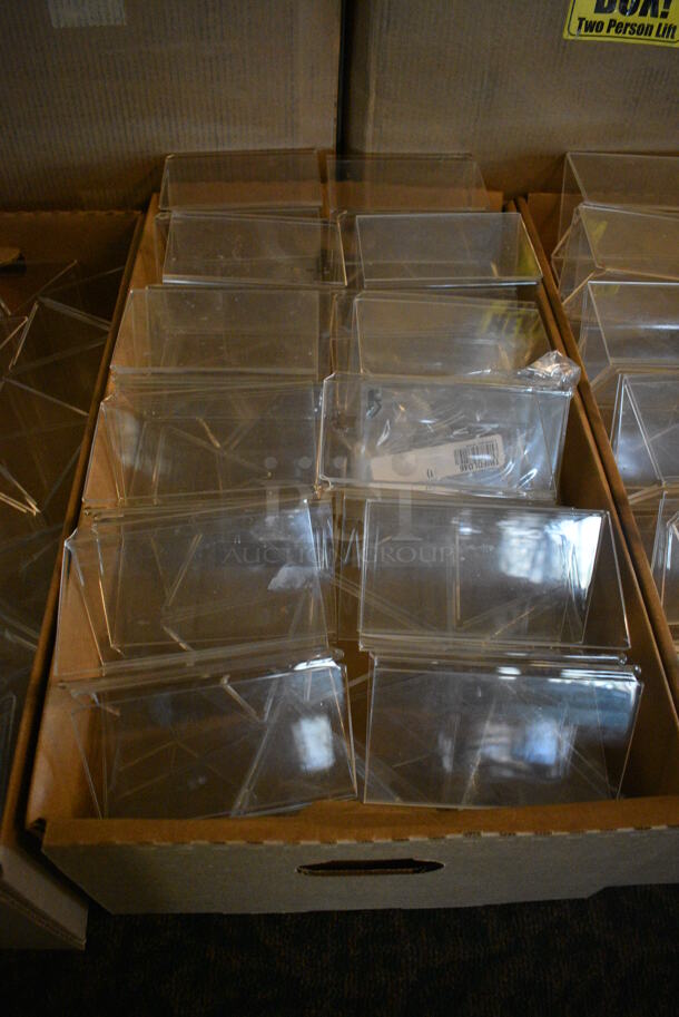 ALL ONE MONEY! Lot of 3 Boxes of Clear Poly Countertop Table Sign Holders! 4.5x4.5x6. (main dining room) - Image 4 of 5