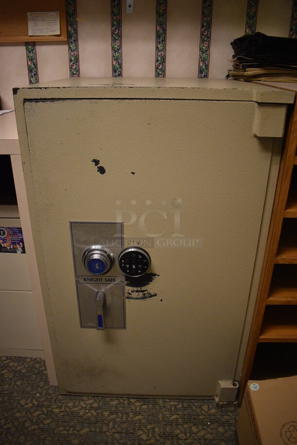 Knight Safe Tan Metal Single Compartment Safe. Comes w/ Combination! BUYER MUST REMOVE. 26x26.5x42.5. (office behind gift shop) - Image 1 of 6