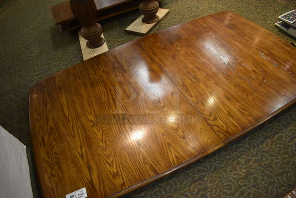 Wooden Tabletop, 2 Leaves and 2 Leg Bases. 75x46x4, 46x18x4, 28x28x28. (gift shop) - Image 2 of 5