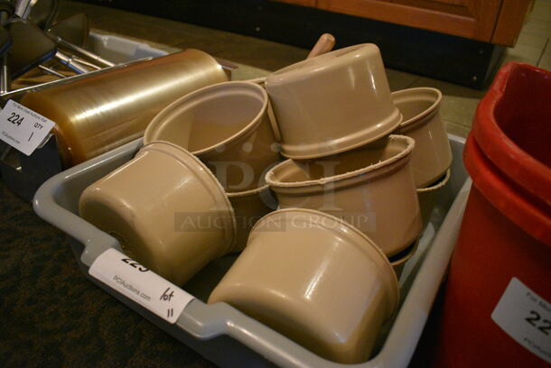 ALL ONE MONEY! Lot of 11 Tan Poly Bins in Gray Poly Bus Bin! 6.5x6.5x4. (buffet) - Image 3 of 3