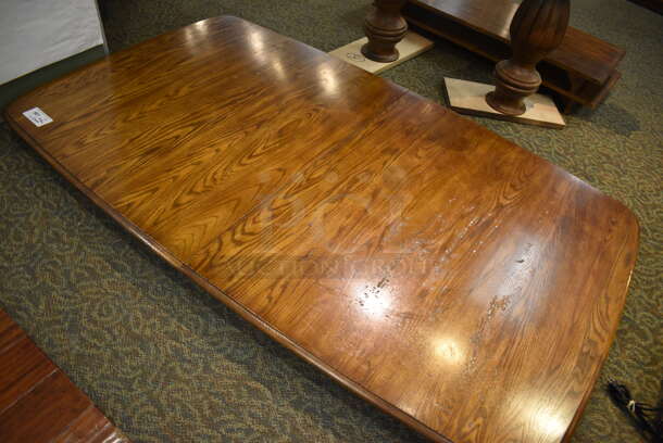 Wooden Tabletop, 2 Leaves and 2 Leg Bases. 75x46x4, 46x18x4, 28x28x28. (gift shop) - Image 3 of 5