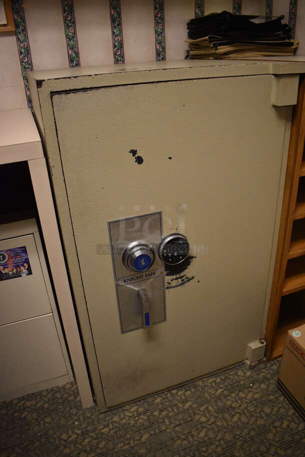Knight Safe Tan Metal Single Compartment Safe. Comes w/ Combination! BUYER MUST REMOVE. 26x26.5x42.5. (office behind gift shop) - Image 3 of 6