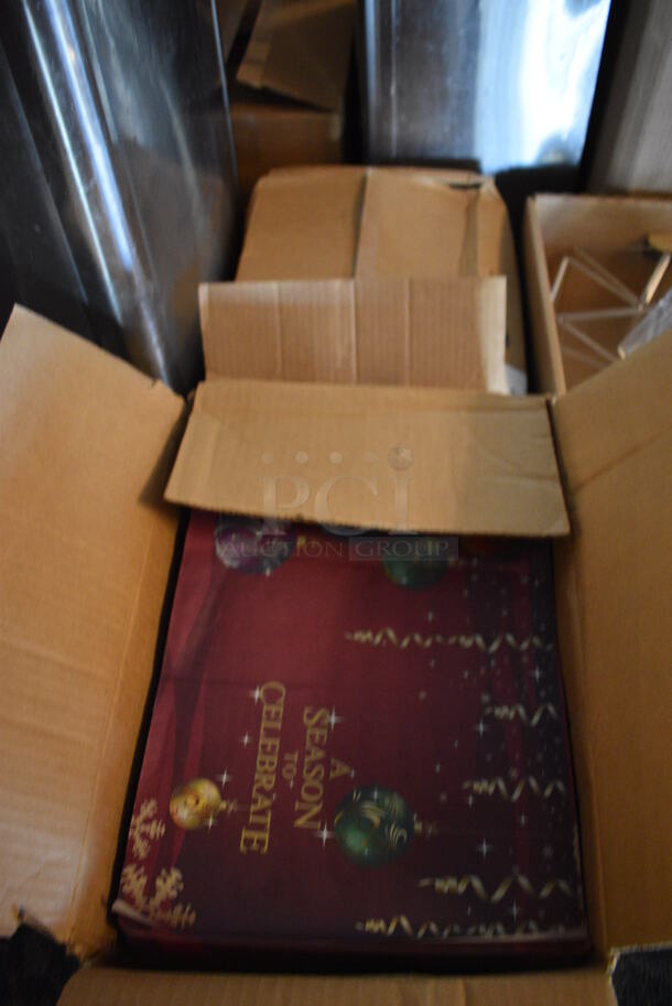ALL ONE MONEY! Lot of 5 Boxes of Disposable Placemats; 3 Season To Celebrate and 2 Winter Scene. 14x10. (main dining room)