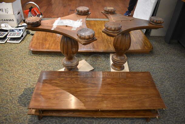 Wooden Tabletop, 2 Leaves and 2 Leg Bases. 75x46x4, 46x18x4, 28x28x28. (gift shop) - Image 4 of 5