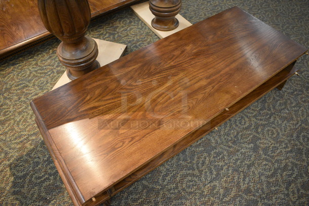 Wooden Tabletop, 2 Leaves and 2 Leg Bases. 75x46x4, 46x18x4, 28x28x28. (gift shop) - Image 5 of 5