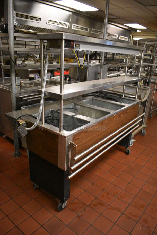 Eagle Stainless Steel Commercial Electric Powered 4 Bay Steam Table w/ Double Tier Over Shelf, Warming Strip and Tray Slide on Commercial Casters. 64x37x62. Unit Was In Working Condition When Restaurant Closed. (kitchen) - Image 2 of 9