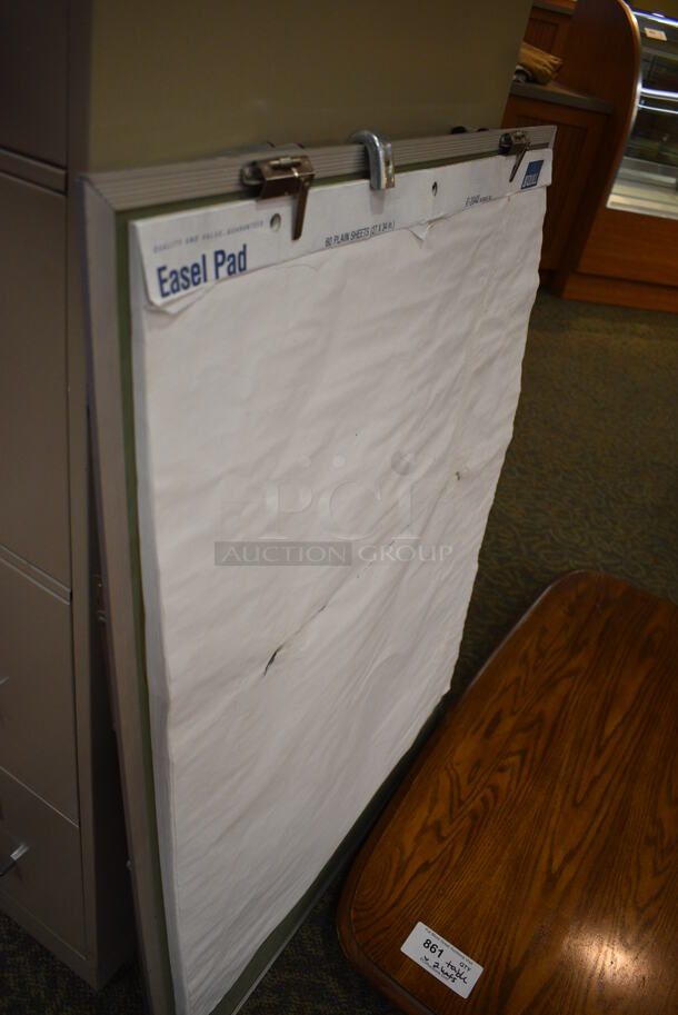 ALL ONE MONEY! Lot of Tan Metal 4 Drawer Filing Cabinet and Easel. 15x25x52, 29x2x40. (gift shop) - Image 4 of 5