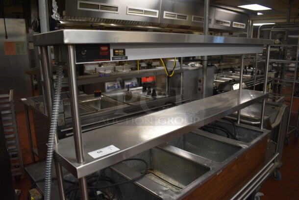 Eagle Stainless Steel Commercial Electric Powered 4 Bay Steam Table w/ Double Tier Over Shelf, Warming Strip and Tray Slide on Commercial Casters. 64x37x62. Unit Was In Working Condition When Restaurant Closed. (kitchen) - Image 3 of 9
