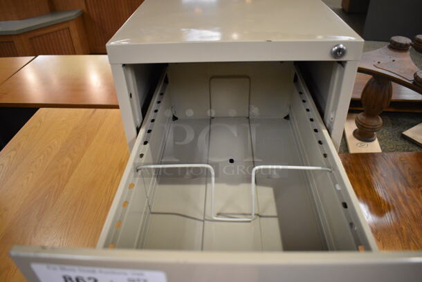 ALL ONE MONEY! Lot of Tan Metal 4 Drawer Filing Cabinet and Easel. 15x25x52, 29x2x40. (gift shop) - Image 5 of 5