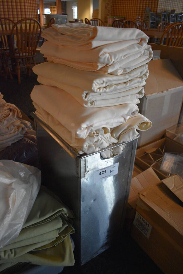 ALL ONE MONEY! Lot of White Tablecloths in Metal Bin! 15x10x24. 54x120. (main dining room) - Image 3 of 4