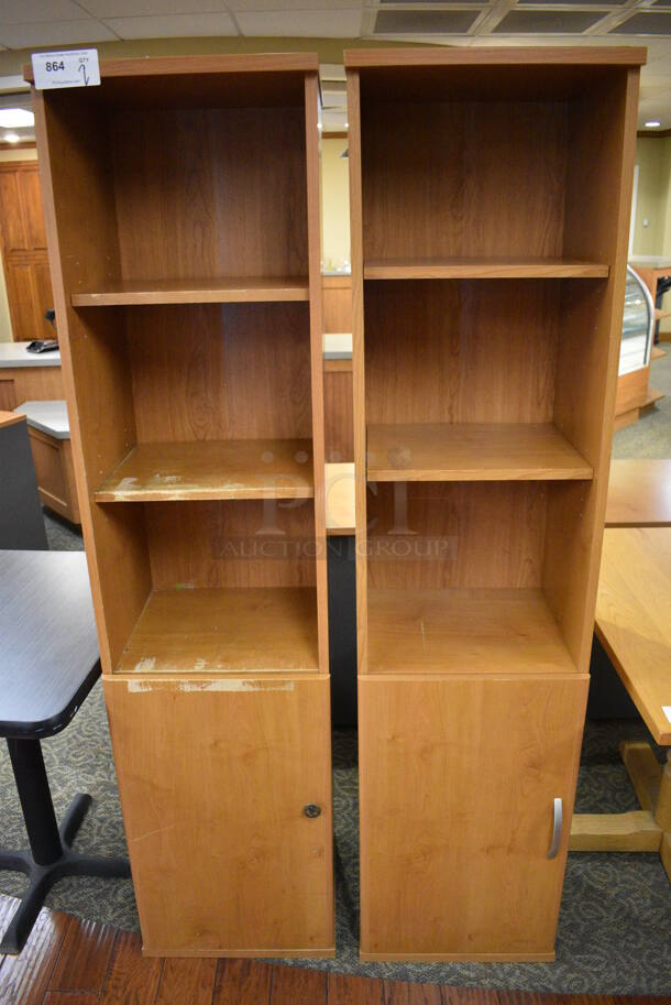 2 Wooden Cabinets w/ Door and Shelves. 18x16x73. 2 Times Your Bid! (gift shop)