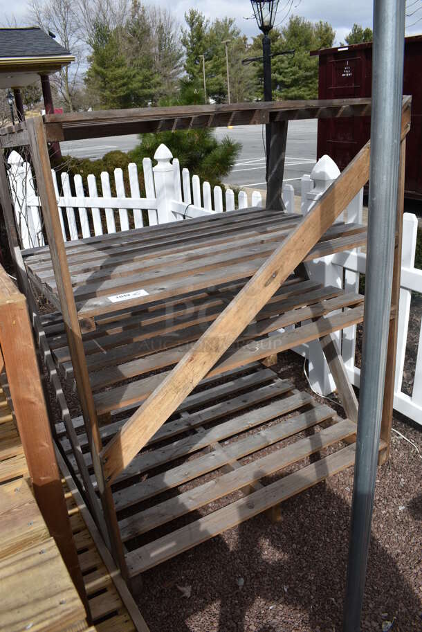 3 Various Wooden Shelving Units. Includes 48x35x59. 3 Times Your Bid! (greenhouse patio)