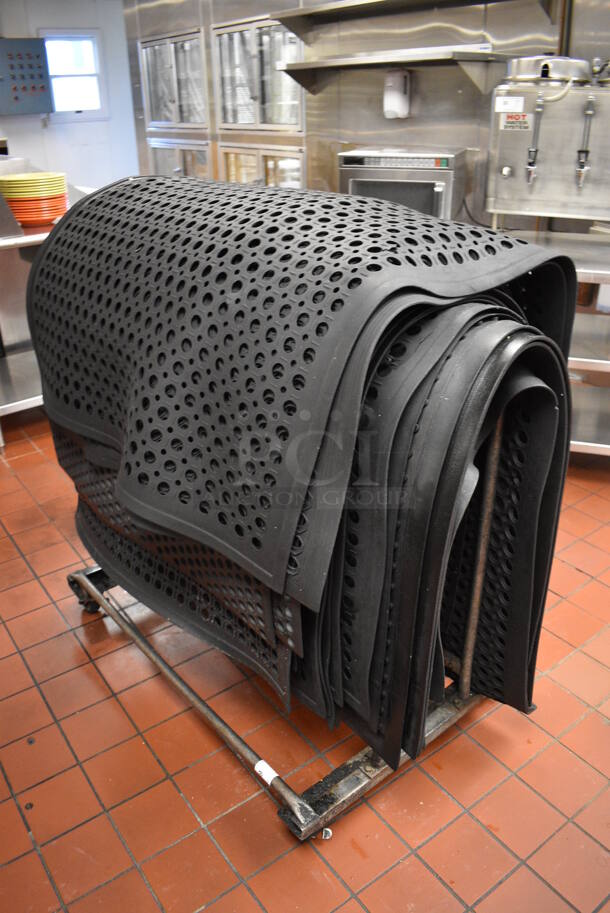 Metal Commercial Rack w/ 28 Black Anti Fatigue Floor Mats on Commercial Casters. 42x28x41 Cart. (kitchen) - Image 2 of 5