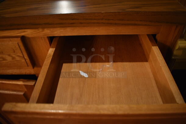 Wooden Cabinet w/ 2 Drawers, 2 Doors and Over Shelf. Does Not Include Contents. 39x26x73. (buffet) - Image 7 of 8