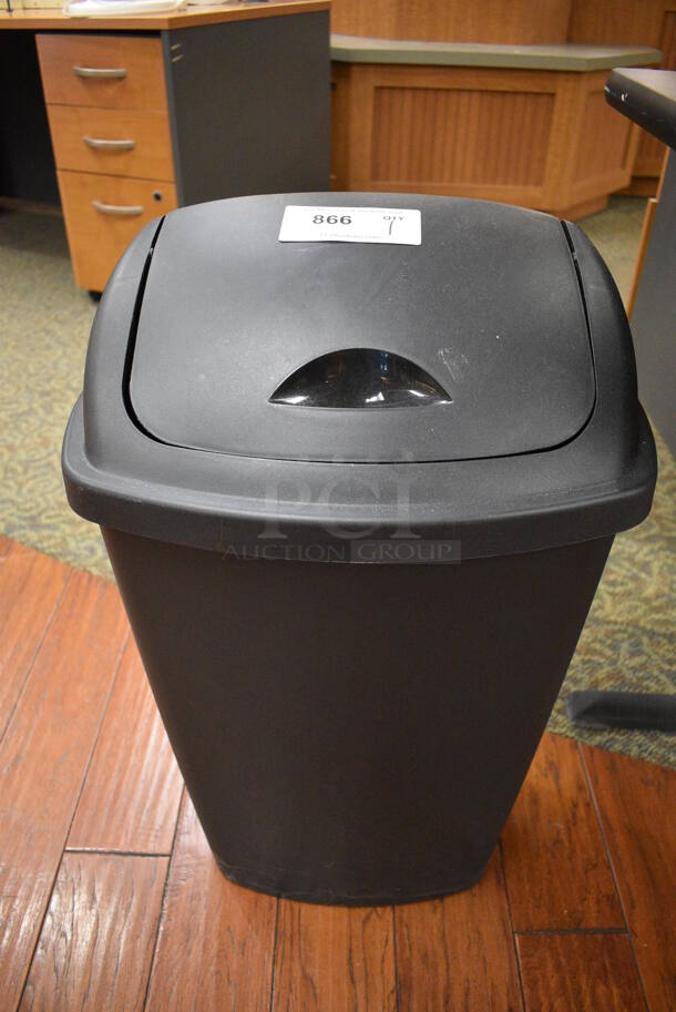 Black Poly Trash Can w/ Lid. 17x13x28. (gift shop)