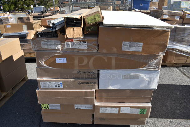 ALL ONE MONEY! Pallet Lot of Various Items Including Armstrong Ceiling Tiles. (warehouse)