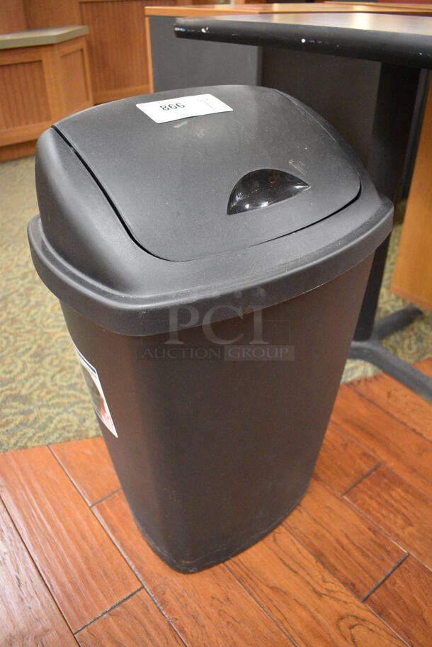 Black Poly Trash Can w/ Lid. 17x13x28. (gift shop) - Image 2 of 3