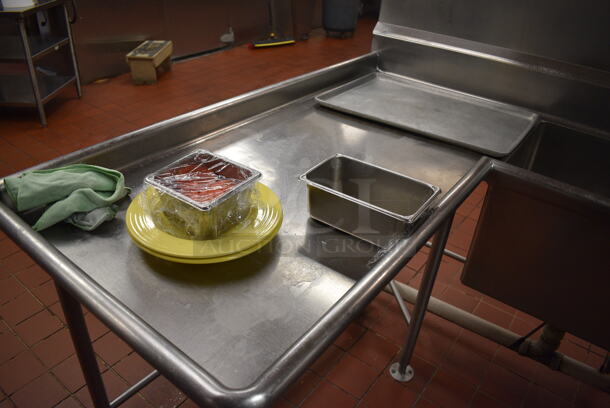 Stainless Steel Commercial 2 Bay Sink w/ Dual Drainboards, Faucets, Handles and Back Splash. Does Not Include Contents. BUYER MUST REMOVE. 105x64x56. Bays 24x24x14. Drainboards 62x30x38, 24x26x2. (kitchen) - Image 2 of 6