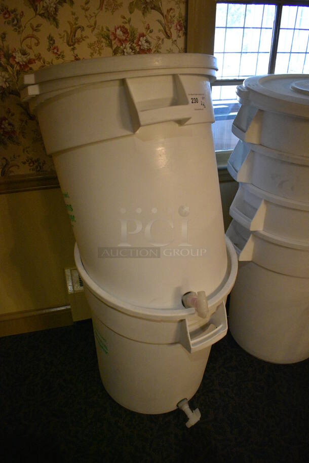 2 White Poly Trash Cans w/ Dispensers and Lids. 24x25x28. 2 Times Your Bid! (buffet) - Image 2 of 4