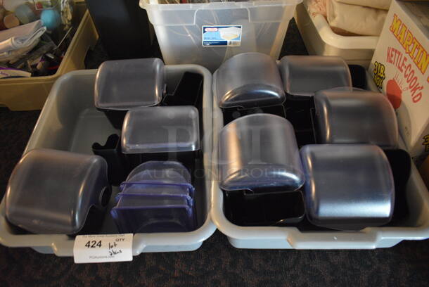 ALL ONE MONEY! Lot of 8 San Jamar Black Poly Bar Topping Rails w/ 3 Extra Drop Ins and 2 Gray Bus Bins! 9x6.5x7. (main dining room) - Image 1 of 5