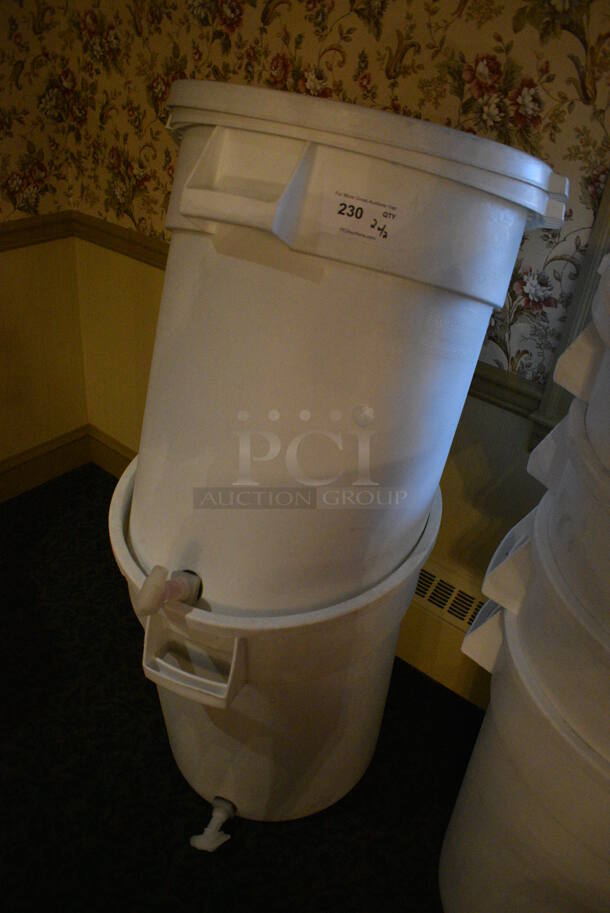 2 White Poly Trash Cans w/ Dispensers and Lids. 24x25x28. 2 Times Your Bid! (buffet) - Image 3 of 4