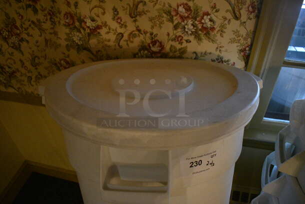 2 White Poly Trash Cans w/ Dispensers and Lids. 24x25x28. 2 Times Your Bid! (buffet) - Image 4 of 4