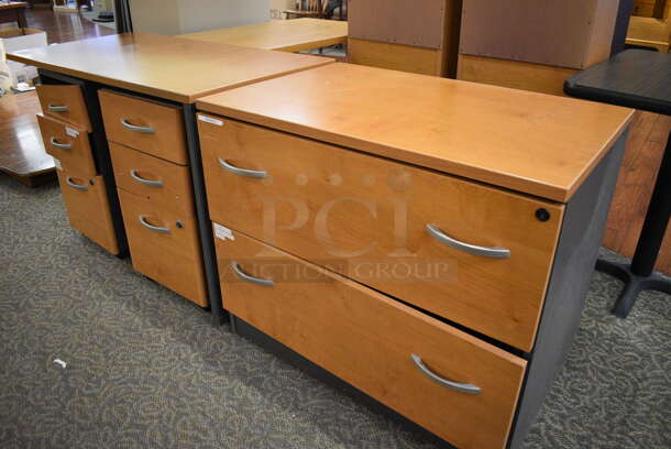 2 Various Wooden Units; Desk w/ 6 Drawers and 2 Drawer Filing Cabinet. 35.5x23.5x30, 48x23.5x30. 2 Times Your Bid! (gift shop) - Image 4 of 5