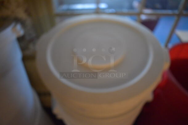 4 White Poly Trash Cans w/ 2 Lids. 26x22x27. 4 Times Your Bid! (buffet) - Image 2 of 3