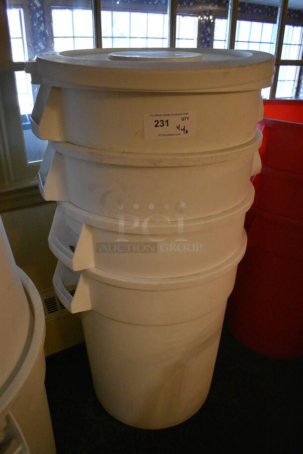 4 White Poly Trash Cans w/ 2 Lids. 26x22x27. 4 Times Your Bid! (buffet) - Image 3 of 3