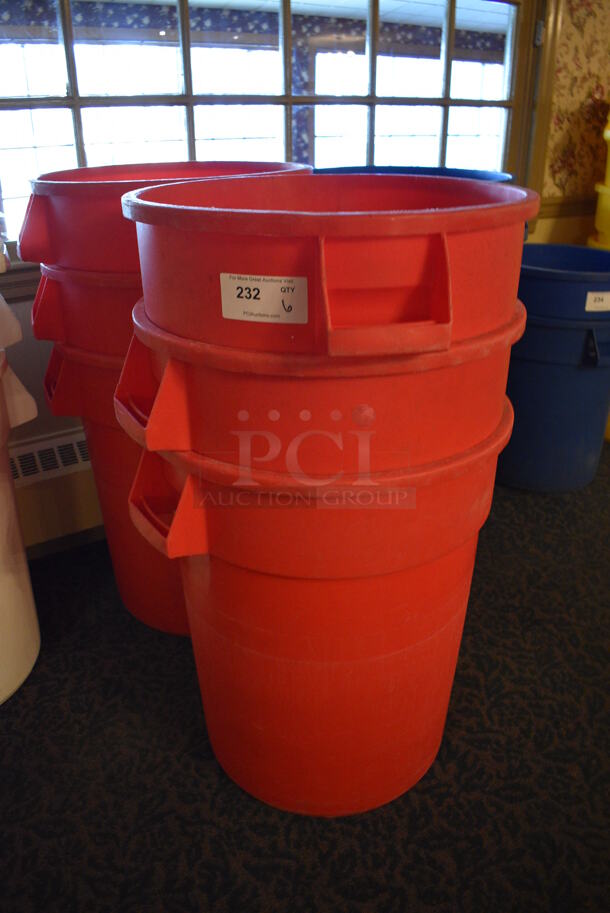 6 Red Poly Trash Cans. 26x22x27. 6 Times Your Bid! (buffet) - Image 2 of 3