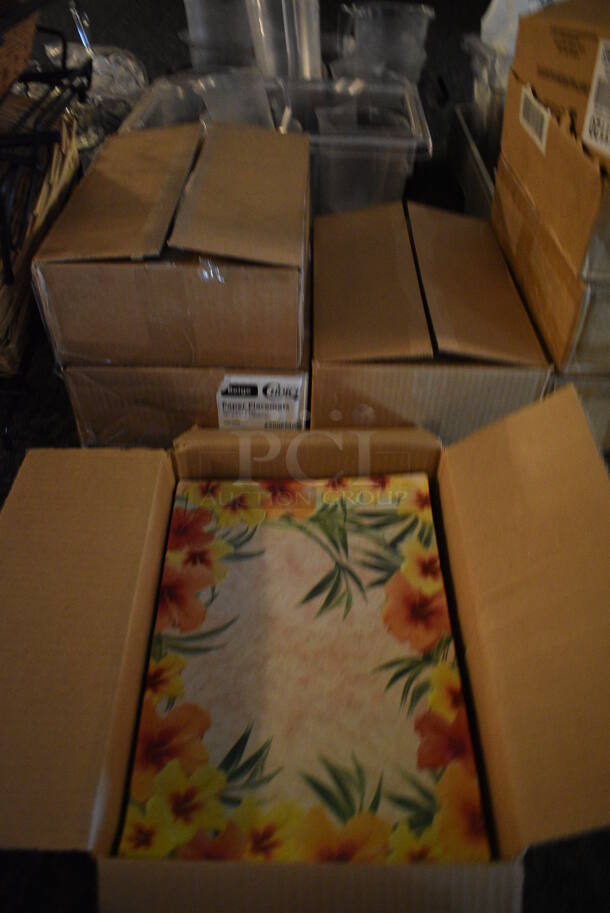 ALL ONE MONEY! Lot of 4 Boxes of Disposable Placemats. Flowers, Green and Maroon. 14x10. (main dining room)