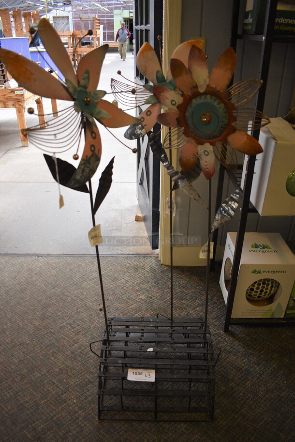 Black Metal Stand w/ 3 Wind Spinners. Includes 12x1x49. (garden center) - Image 1 of 4