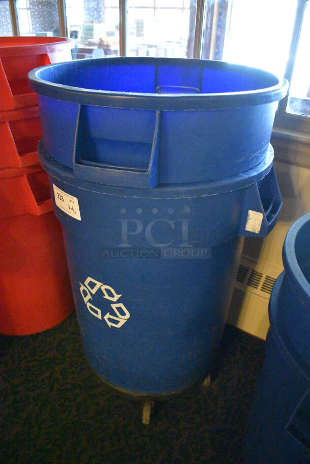 2 Blue Poly Trash / Recycling Cans w/ 1 Lid and 1 Dolly. 26x22x27. 2 Times Your Bid! (buffet) - Image 2 of 4